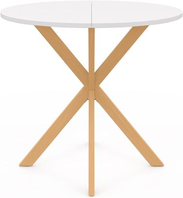 Круглий обідній стіл Gisele для 4 осіб, дерев&39яна ніжка-павук та біла стільниця, 80 см