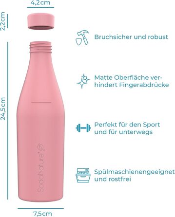 Мл пляшка з нержавіючої сталі для SodaStream Crystal Підходить для шипіння, безпечний для миття в посудомийній машині та герметичний Аксесуари для подорожей в т.ч. елегантна подарункова упаковка (рожева), 700
