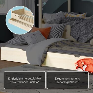 Дитяче ліжко Bellabino Bela 90x200 см Розсувне ліжко-будиночок з поручнями та рейковою основою Дитяче ліжко з гостьовим ліжком для хлопчиків та дівчаток Дерев&39яне ліжко-будиночок Монтессорі з натуральним покриттям та гостьовим ліжком Матрац не входить д