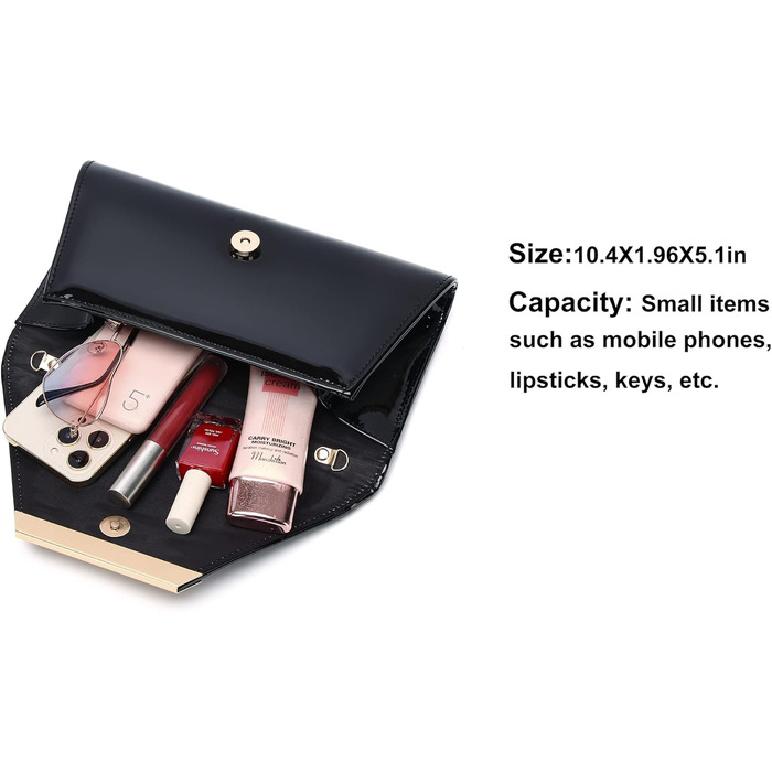 Жіноча лакована сумочка-клатч для вечірок, чорна