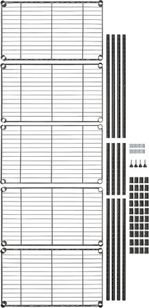 Вузька шафа для зберігання Storeo Basics з 5 полицями, регульованими по висоті полицями та ніжками, чорна, 60,1 x 35,6 x 152,4 см, без коліс Чорна 5 полиць 60,1 x 35,6 x 152,4 см Без коліс
