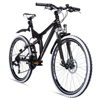 Гірський велосипед Bergsteiger Phoenix 26 дюймів, підходить для зросту від 160 см, дискові гальма, ліхтарі, бризковики, 21-швидкісна коробка передач, повна підвіска, сірий/чорний (матовий)