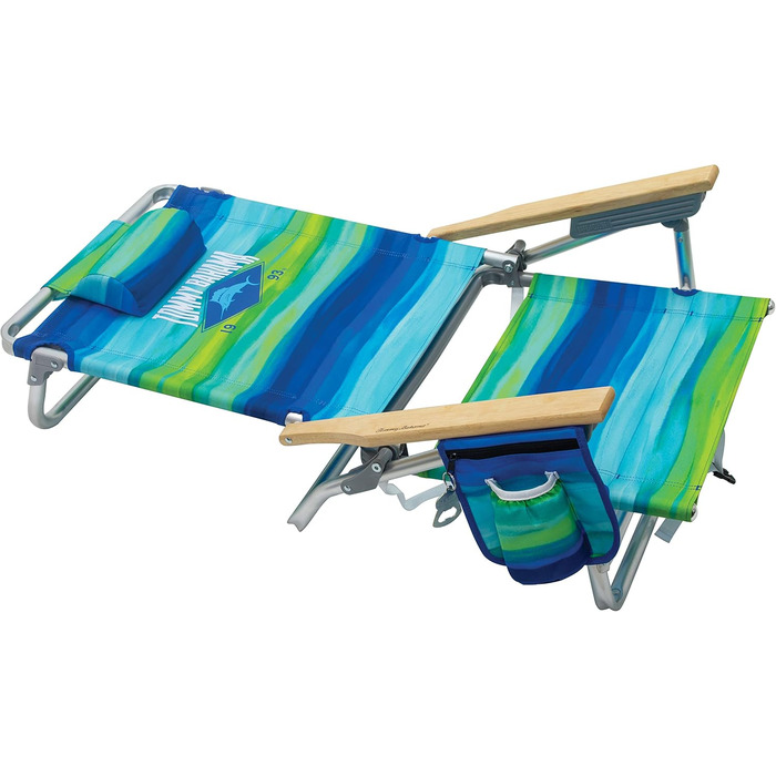 Рюкзак Tommy Bahama Classic Flat, 2 шт., 5 позицій, з кулером та тримачем для напоїв, портативний складний пляжний стілець для засмаги, синій/зелений, синій/зелений, 23&39 x 25,25&39 x 31,5&39