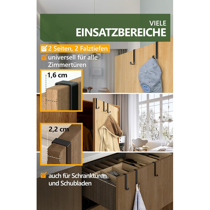 Дверні гачки 4smile - набір з 10 шт. , чорні - дверні гачки з нержавіючої сталі для підвішування, універсального використання, две