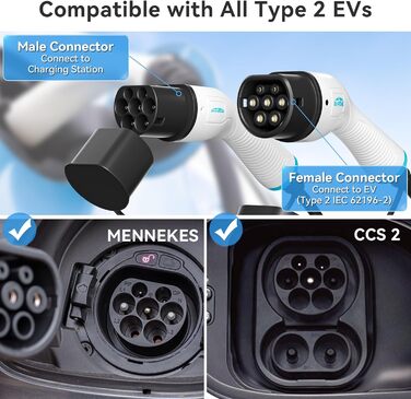 Зарядний кабель EVPEIWE 11кВт 16А тип 2 для електромобілів, 5М Портативний зарядний кабель типу 2 до типу 2 для електромобілів 480