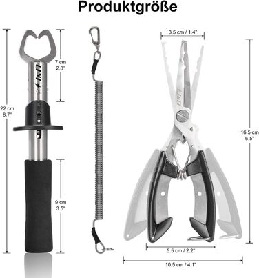 Набір рибальських плоскогубців J&D, багатофункціональні рибальські плоскогубці з нержавіючої сталі, пристрій для зняття гачка з безпечною котушкою з футляром і шнурком для прісноводної рибної ловлі.