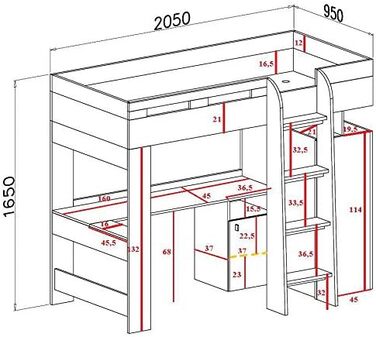 Ліжко-горище/двоярусне ліжко, композиція MOBI System 20 з письмовим столом і шафою. Комплект дитячих меблів. (білий/жовтий)