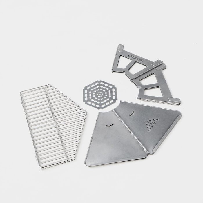 Чаша для вогню з нержавіючої сталі з решіткою для гриля - Восьмикутна чаша для вогню для гриля на свіжому повітрі та кемпінгу, невелика чаша для вогню з екраном для іскри, міні-бочка для вогню та кошик для вогню для саду та багаття (Fire)