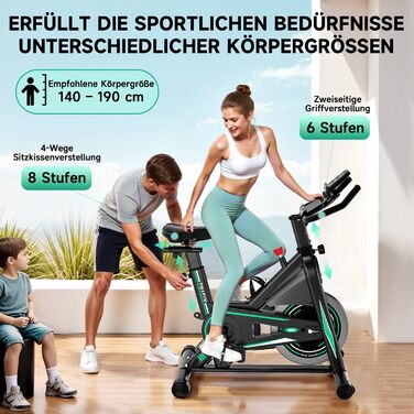 Оновлено 2026 Велотренажер, тихий домашній велоергометр DMASUN з опором 0-100, дисплеєм та тримачем для планшета, кардіотренувальний велотренажер для приміщень із зручним сидінням, до 160 кг Оновлено - зелений