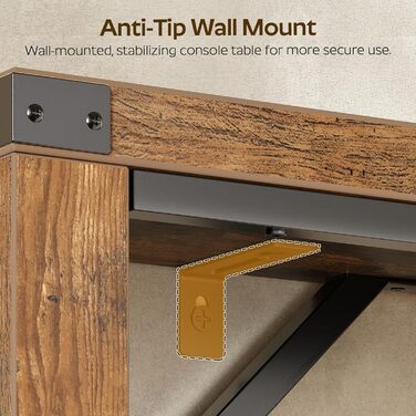 Консольний столик, довгий вузький стіл для коридору, столик для передпокою, за диваном, промисловий дизайн, з металевими стійками, для вузьких приміщень, вхідна зона, коридор, вітальня, вінтажний коричневий XCT30BR