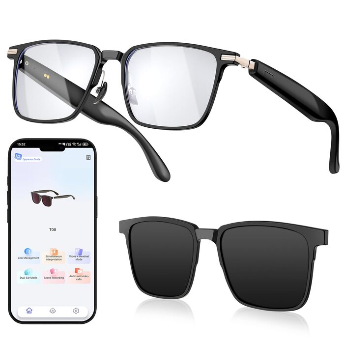 Розумні AI-окуляри S7 Bluetooth-сонцезахисні окуляри з перекладом у реальному часі та голосовим помічником, захистом від синього світла та UV-випромінювання, зі змінними лінзами