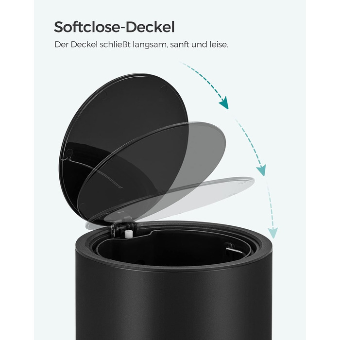 Відро для косметики, 3 л, відро для сміття для ванної кімнати, невелике відро для сміття з кришкою, з плавним закриттям, знімний п