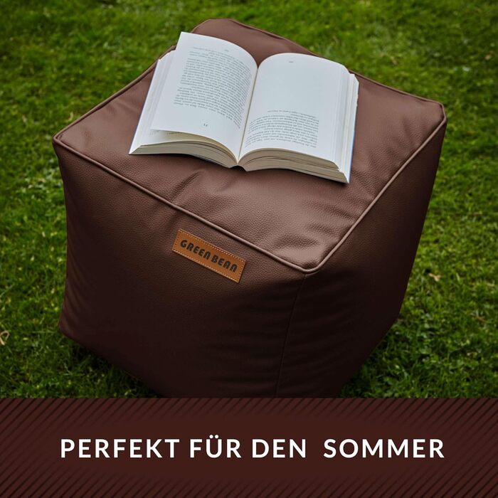 Пуф зі штучної шкіри Green Bean з наповнювачем з EPS-бісеру - 40 x 40 см - ідеальне доповнення до крісла-мішка - кубічний пуф/табурет/підніжка - темно-коричневий - 40x40x40 см кубічний темно-коричневий