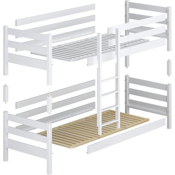 Двоярусне ліжко, дитяче ліжко 120х190 см, для 2 дітей, 2 сторони для складання драбини, 2 окремих спальних місця, закруглені краї,