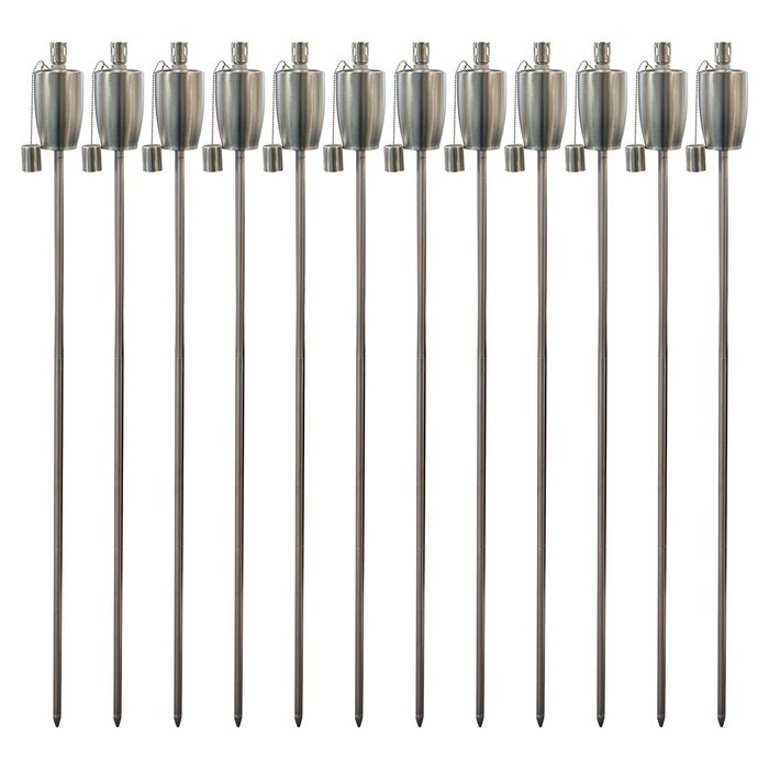 Металеві садові смолоскипи Harbour Housewares - бочка - 12 шт. - 146 см, срібні садові смолоскипи, освітлення, сучасне зовнішнє освітлення, парафінова лампа, ліхтар зі свічкою для вечірок, подій