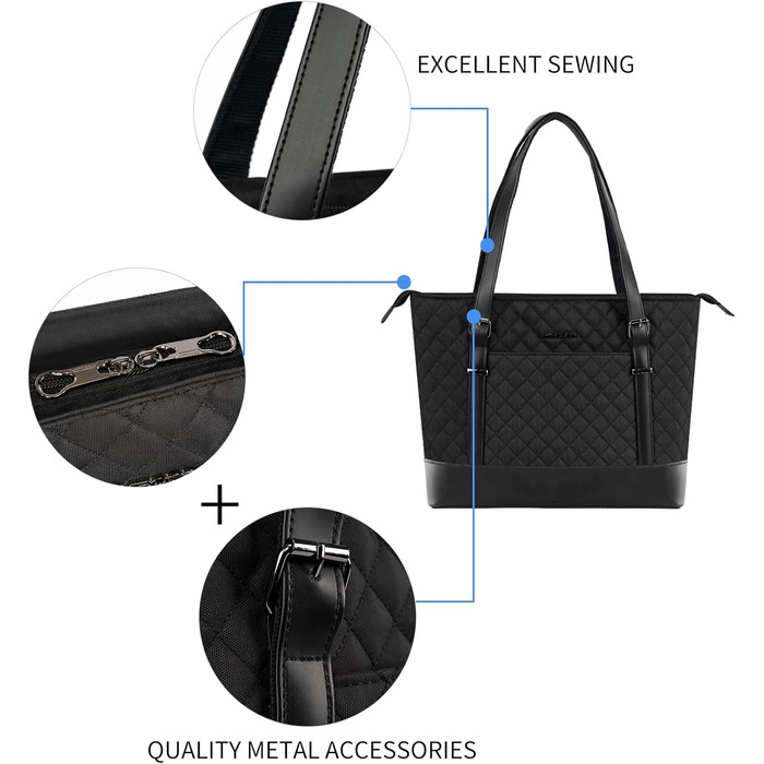 Сумка для ноутбука жіноча чорна елегантна сумка для ноутбука 15.6 дюймів велика легка сумка для бізнесу/школи/подорожей - MEHRWEG