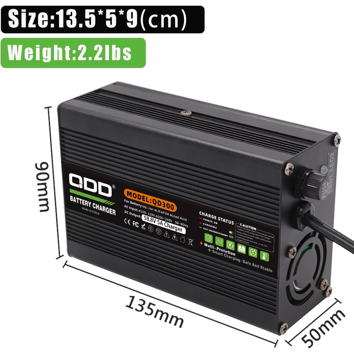 Зарядний пристрій QDD 58.8V 5A Li-ION з кількома захистами, підходить для літій-іонних акумуляторів 14S 52V, інтелектуальний зарядний пристрій