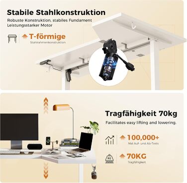 Електричний стіл Agilestic, 160 x 90 см, метал / дерево, білий