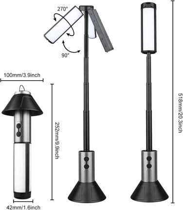 Ліхтар для кемпінгу, 3000 мАг, телескопічні кемпінгові ліхтарі з можливістю акумулятора, портативний складний кемпінговий ліхтар з гачком та ліхтариком для кемпінгу, походів, відключення електроенергії, надзвичайних ситуацій