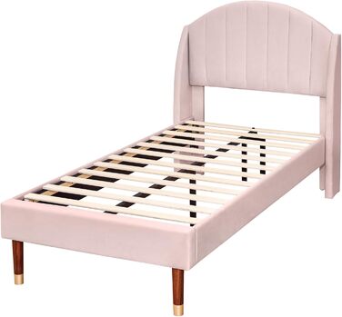 Односпальне ліжко HYUB з м&39якою поверхнею 90x200 см з рейковою основою та каркасом, ліжко з місцем для зберігання речей, дитяче ліжко з узголів&39ям, дерев&39яна рейкова опора, оксамитове континентальне ліжко, місце для зберігання речей під ліжком, без 