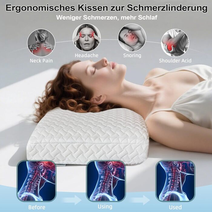 Подушка з піни з ефектом пам&39яті - ортопедична подушка для підтримки шиї. Матеріал високої щільності краще знімає тиск на шию. Ергономічна подушка зі знімним чохлом, який можна прати. Біло-сірий колір.