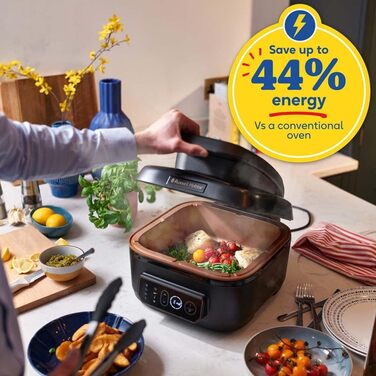 Аерофритюрниця Russell Hobbs XL 5.5 л Multi Аерофритюрниця, гриль та мультиварка SatisFry (можна мити в посудомийній машині, верхній і нижній нагрів, без струшування, повільна плита, випічка тощо, включаючи пластину для гриля) 26520-56