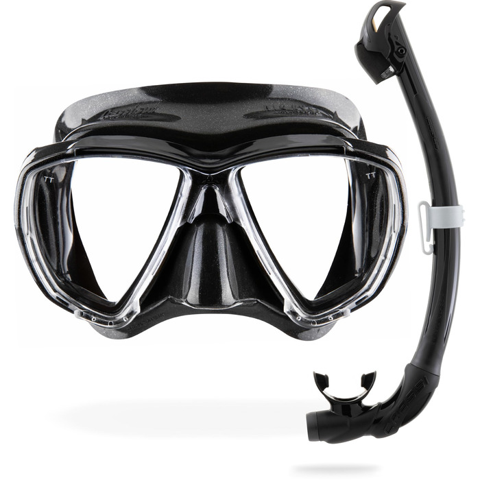 Набір для підводного плавання Cressi Big Eyes Seal Dry Snorkel Set для дорослих, преміальна маска для дайвінгу з панорамним видом, силіконове ущільнення, запатентовані лінзи для огляду вниз та суха трубка для легкого дихання, один розмір, чорний/чорний