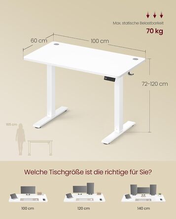 Стіл з регульованою висотою, стіл для роботи стоячи, комп&39ютерний стіл, нагадування про тривале сидіння, функція пам&39яті з 4 висотами, для офісу, 100 x 60 см, хмарно-білий LSD310WZ03 хмарно-білий 100 x 60 см