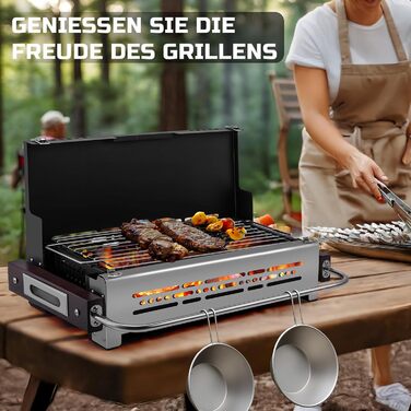 Портативний складаний гриль CHANGEMOORE, 46 см складаний гриль на вугіллі, регульована висота карбонової сітки, нержавіюча сталь 304, настільний гриль на вугіллі, ідеально підходить для кемпінгу, караванінгу та грилювання на свіжому повітрі