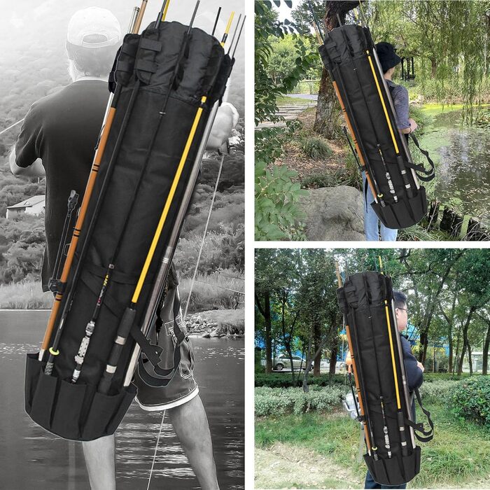 Сумка для вудилищ SANON, сумка для риболовлі з тканини Oxford Сумка для вудок, сумка для вудок, сумки для рибальських аксесуарів, сумка для вудок великої ємності, чорна, середня