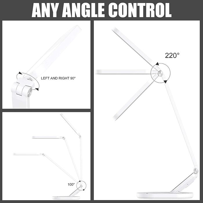 Настільна лампа JKSWT, для догляду за очима Настільна лампа з можливістю затемнення з 5 колірними режимами 72 світлодіоди з USB-портом для заряджання Сенсорне керування та функцією пам'яті Офісна лампа Білий