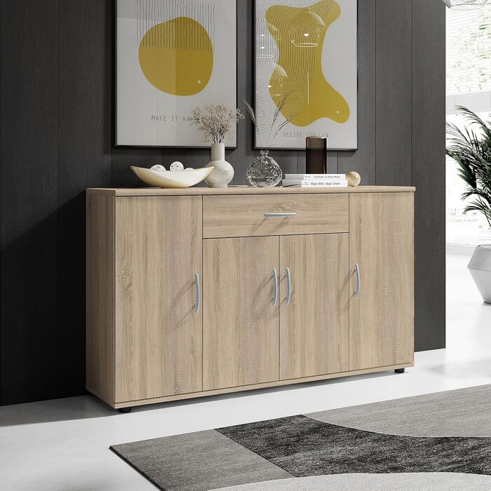 Комод Stella Trading LILLY з обробкою дуба Сонома - Сучасний буфет з великою кількістю місця для зберігання речей у вашій вітальні - 118 x 70 x 30 см (Ш/В/Г) 30Г x 118Ш x 70В см (1 шухляда) Дуб Сонома
