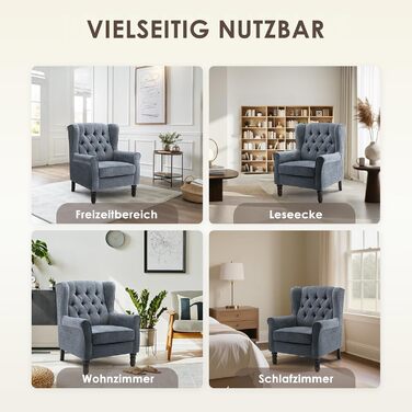 Крісло для вітальні COLAMY у стилі середини століття, м&39яке крісло з вигнутою спинкою та прошивкою ґудзиками, крісло для відпочинку з тканинним чохлом та ніжками з масиву дерева для вітальні, офісу, кафе - синє, комплект з