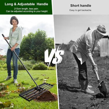 Гребінь-рівняльник для газону 75x25 см з регульованою ручкою (213 см) та антиковзким покриттям, міцний інструмент для вирівнювання газону. Ідеально підходить для саду та подвір'я, чорний колір.