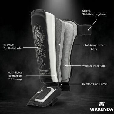 Щитки для гомілок WAKENDA Ідеально підходять для кікбоксингу, муай-тай, ММА Надійна посадка з ідеальною підкладкою для спарингу або роботи з щитками (L)