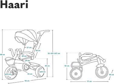 Триколісний велосипед LIONELO Haari 2в1 з прогулянковою ручкою від 18 місяців до 25 кг, передній і задній хід, безкамерні гумові ш