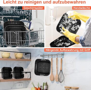 Силіконова форма 22 см для фритюрниці, аксесуари для фритюрниці 2 шт. Силіконова форма для випічки XXL для COSORI 5.5 л, Cecotec 6 л, Tefal EY8018 6.5 л багаторазова замість паперу для випічки аксесуари для фритюрниці чорний