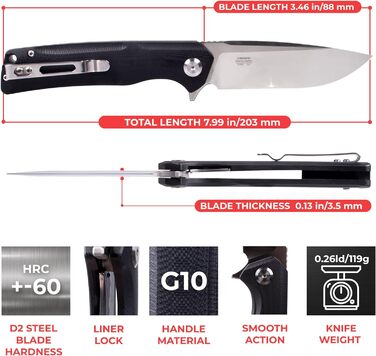 Кишеньковий ніж Ganzo Firebird FH91-BK Сталеве лезо D2 Ергономічна рукоятка G10 протиковзка з кліпсою Кемпінг Риболовля Мисливське