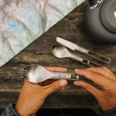 Титанова ложка Esbit - Складані столові прибори для кемпінгу - Легкий кемпінговий посуд - Складані столові прибори з титанової виделки/ложки
