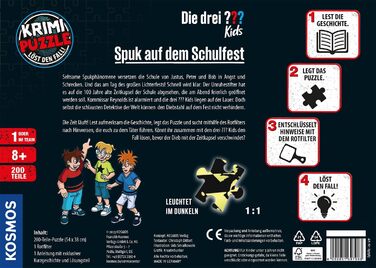 Три слідчі Kids - Crime Puzzle - Spooky School Party від KOSMOS 697983, світиться в темряві, 200 елементів, читання, пазли, розгад