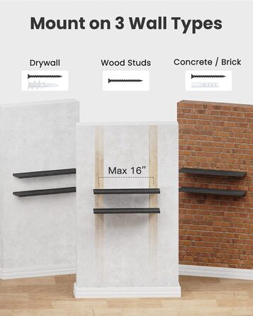 Настінна полиця STOREMIC, чорна, 60 см, комплект із 2 настінних полиць, плаваюча полиця з максимальним навантаженням 20 кг, рівна оброблена поверхня, підходить для робочих місць, офісів та віталень