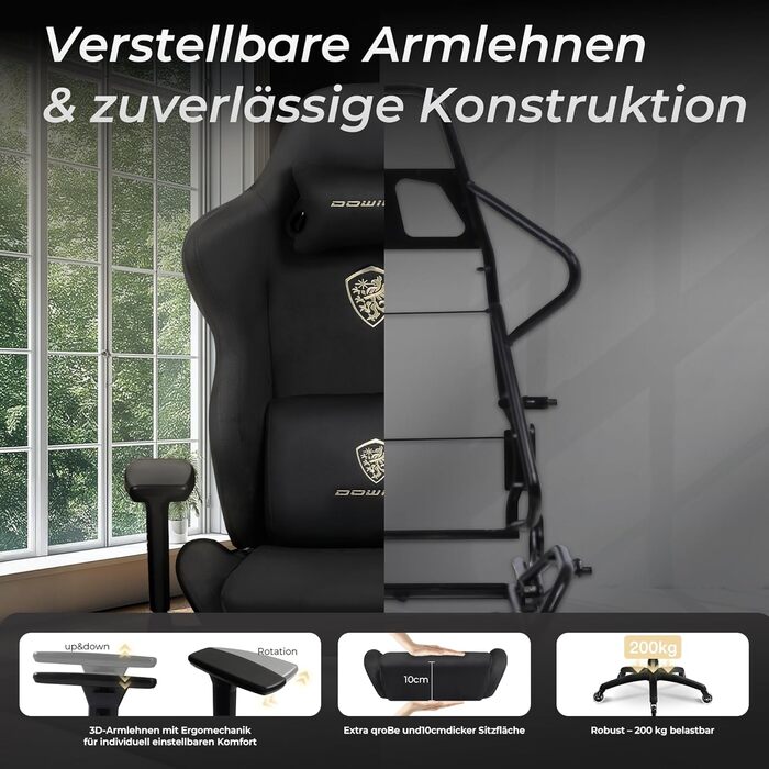 Ігрове крісло Dowinx, дихаюче та ергономічне офісне крісло з мікрофібри велюру, м&39яке сидіння, що нагадує хутро, регульоване робоче крісло з підставкою для ніг, світло-чорне