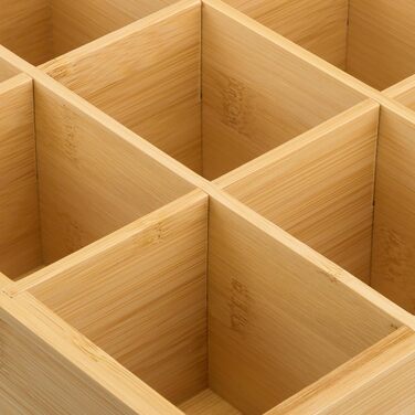 Чайна коробка Relaxdays, 12 відділень, для зберігання чайних пакетиків, бамбук, чайна скринька з оглядовим віконцем, ВxШxГ 11 x 32 x 28 см, натуральний колір