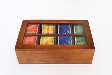 Бамбукова чайна коробка з 8 відділеннями, органайзер для зберігання, органайзер для чаю, чайні коробки для чайних пакетиків, органайзер для чайних пакетиків із магнітною застібкою, зберігання чайних пакетиків, чайна комора