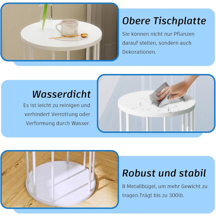 Кругла металева підставка для рослин HDANI 35 см, міцна та надійна підставка для квітів для вітальні, саду, балкону, дерев&39яний квітковий табурет, білий колір, висота 35 см