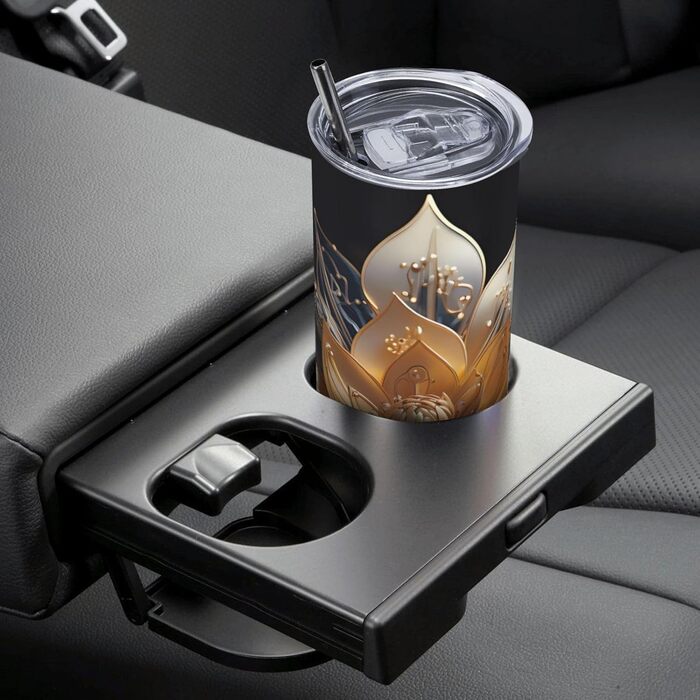 Кухоль з прямою трубочкою, 590 мл, білий, ніжний принт квітки лотоса, дорожній кухоль, підходить для кемпінгу, офісу та дому