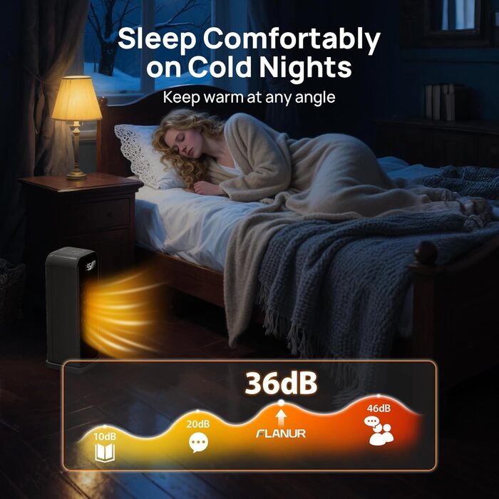 Енергозберігаючий вентилятор-обігрівач, портативний керамічний PTC вентилятор-обігрівач потужністю 1500 Вт, тиха робота, коливальна панель 70, 12-годинний таймер, захист від перегріву та перекидання, сумісний з Alexa та Google Assistant, чорний, 4 режими