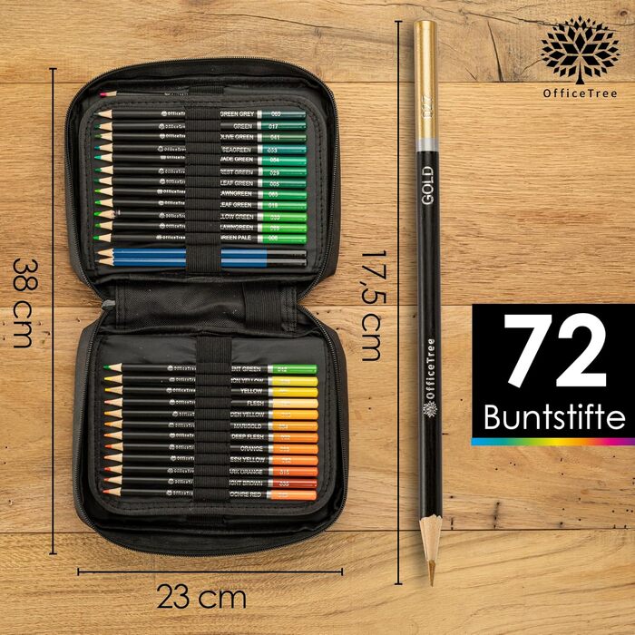 Набір кольорових олівців OfficeTree 72 - Професійні кольорові олівці для дорослих - На масляній основі, м&39які грифелі, висока пігментація, включає аксесуари - Набір олівців для художників - Олівці для малювання