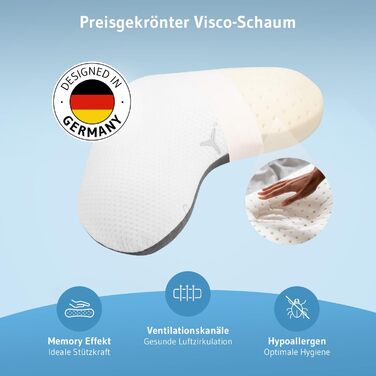 Подушка Third of Life для сну на боці, чохол з інноваційною технологією Intense, ергономічна подушка для підтримки шиї, високоякісна піна з ефектом пам&39яті, ергономічна подушка для шийного відділу хребта для сну на боці, білий/сірий