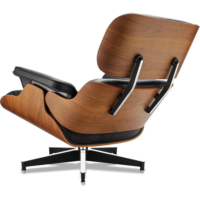 Крісло-рекламо з натуральної шкіри з пуфом, сучасне крісло під телевізор, обертовий шезлонг з пуфом, фіксований кут нахилу 105, унікальний дизайн з м&39якою подушкою, чорний каркас з горіхового дерева